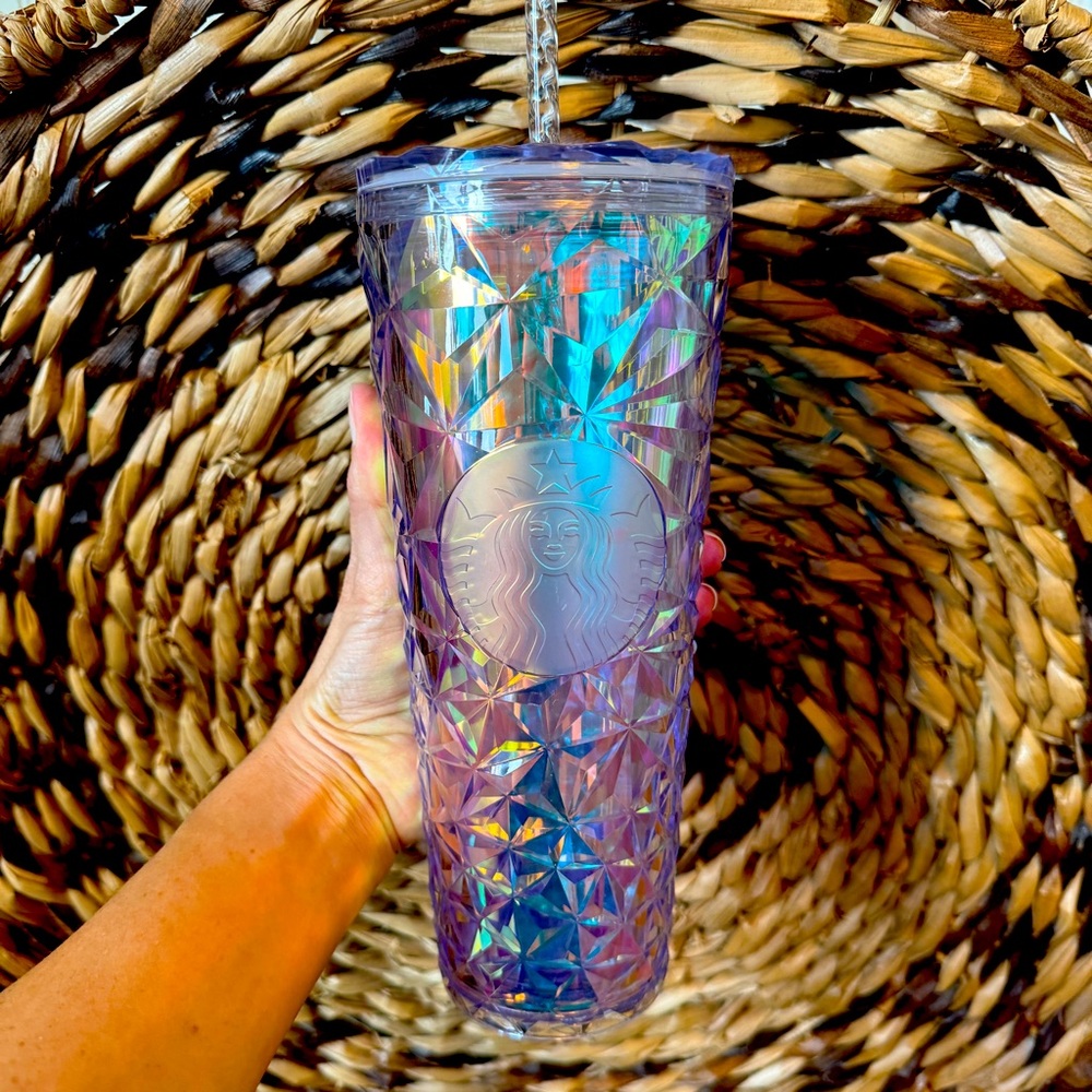 STARBUCKS Holiday Tumbler Christmas 2023 Iridescent Diamond Prism Crysta…